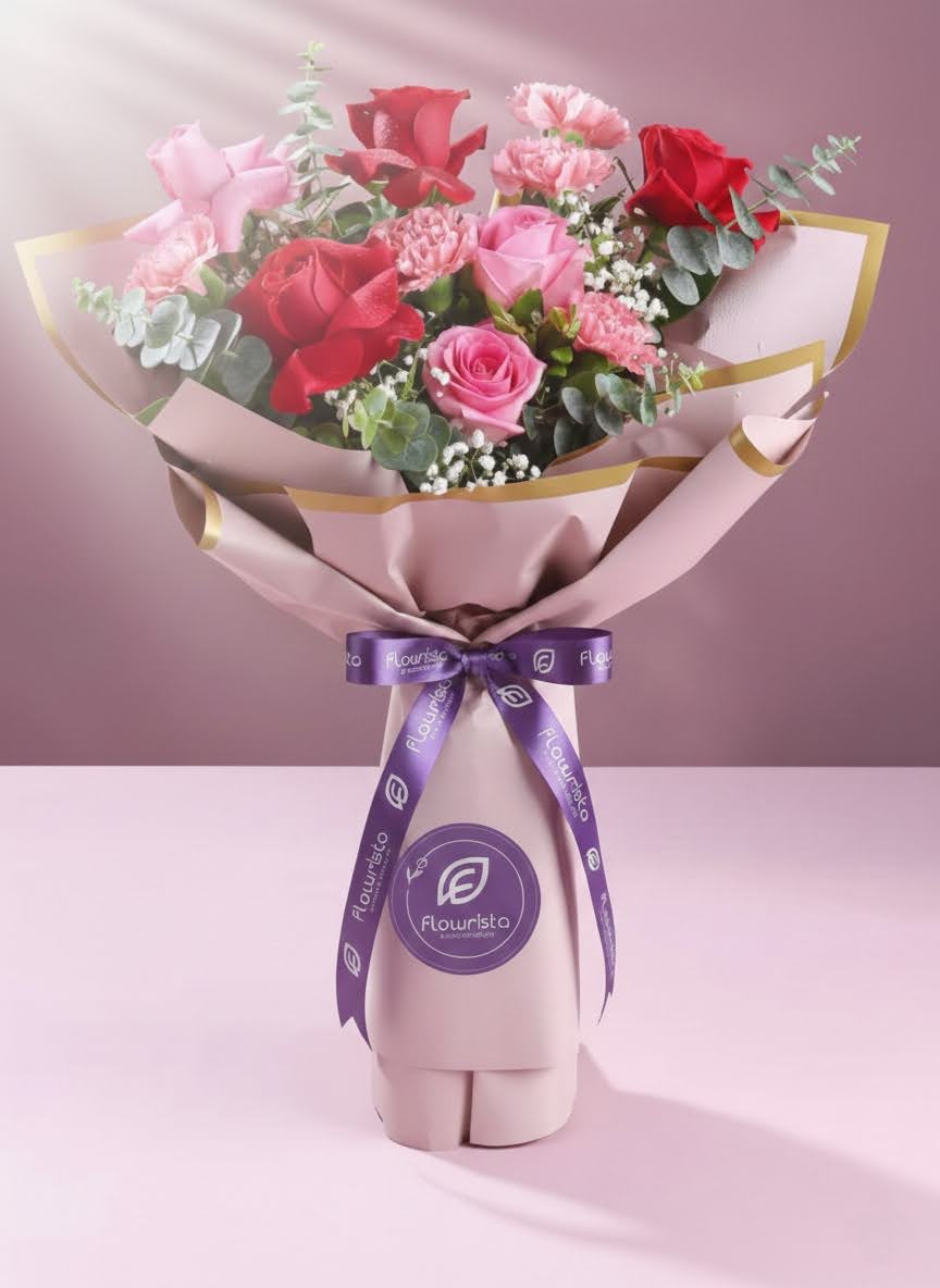 Blushing Romance: Mixed Red & Pink Roses