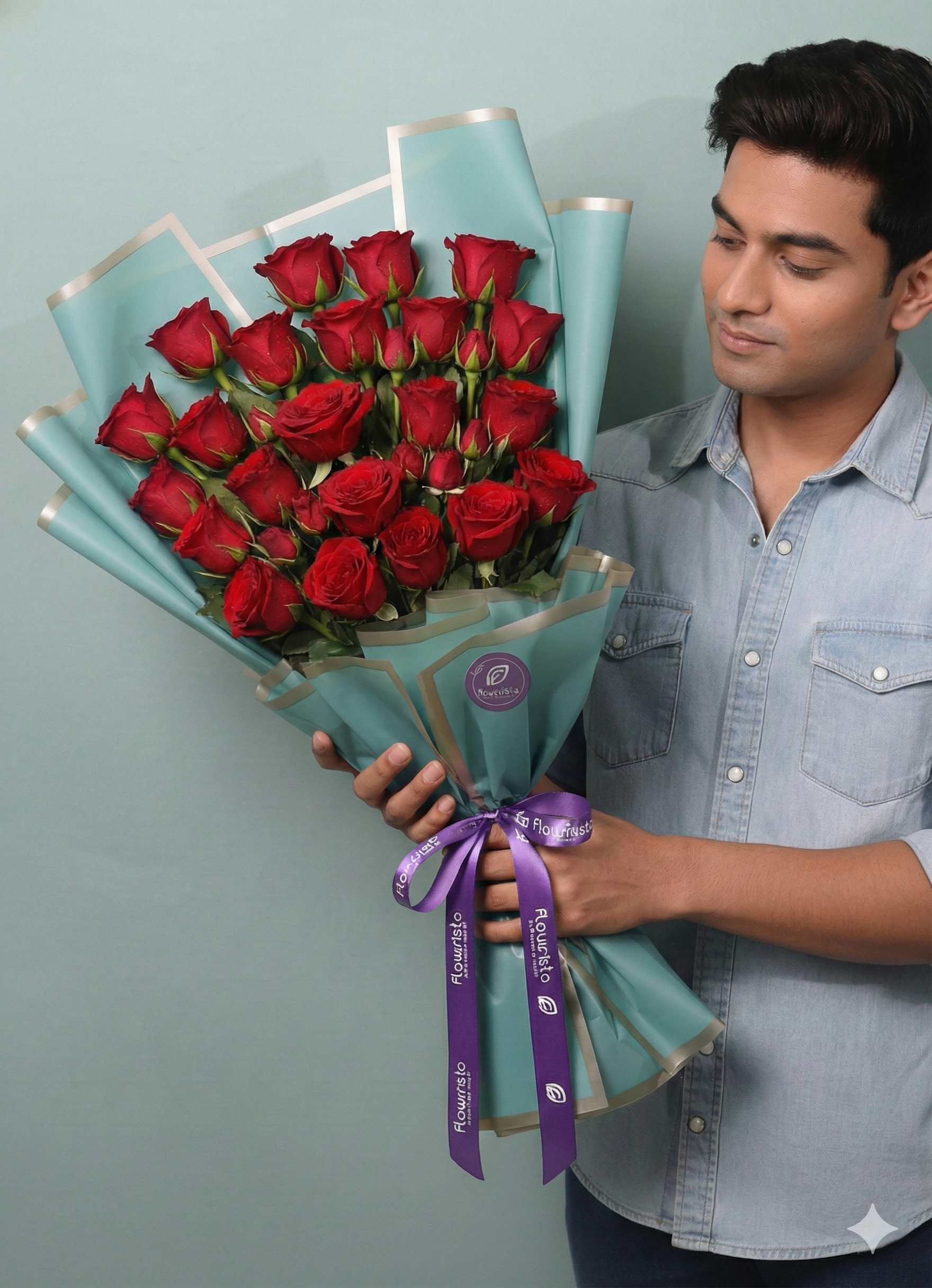 Flowrista Signature: Red Roses in Premium Teal